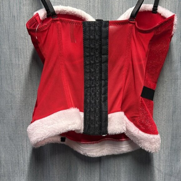 🏴 Spencer's sexy Santa Red and Black Corset with White Trim size large - Picture 5 of 6
